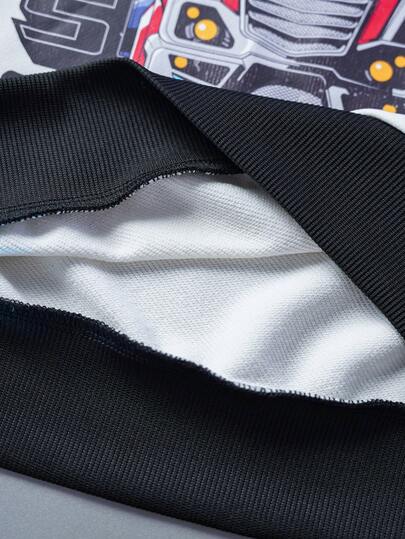 Transformers X SHEIN طقم بلوزة وبنطلون رياضي للأولاد المراهقين بطبعات روبوت وحروف، أكمام راجلان بتباين، ملابس كاجوال للشارع، مناسب للربيع والخريف