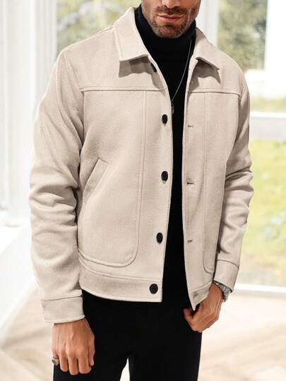 Manfinity CasualCool معطف رجالي قصير أو طويل الأكمام عصري، معطف خريفي/شتوي رجالي، كنزة معطف رجالي، معطف قميص رجالي، معطف صيفي رجالي، معاطف رجالية كاجوال