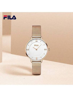 FILA ساعة نسائية فاخرة من فيلا بتشغيل كوارتز، إطار كريستالي لامع، وجه اللؤلؤ وسوار من الصلب، هدية فاخرة للمرأة
