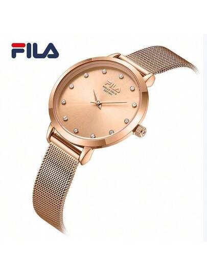FILA ساعة نسائية فاخرة من فيلا بتشغيل كوارتز، إطار كريستالي لامع، وجه اللؤلؤ وسوار من الصلب، هدية فاخرة للمرأة
