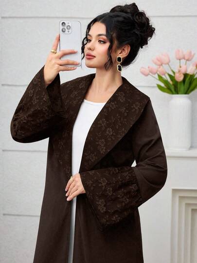 Yasmyna عبايات رداء أنيق بتصميم جاكارد أسود وألوان سادة