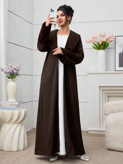 Yasmyna عبايات رداء أنيق بتصميم جاكارد أسود وألوان سادة