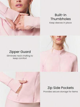 GLOWMODE معطف أكمام طويل برفرة جاكيت ذو جيوب آمنة ومريحة للياقة البدنية بتصميم البروباغندا بشكل مثالي ممناسب لليوغا والأنشطة اليومية في فصل الخريف