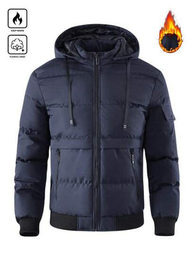 Manfinity Homme معطف شتوي رجالي مبطن بأكمام طويلة فضفاضة مع غطاء رأس وجيوب على الصدر، باللون الأزرق الكحلي