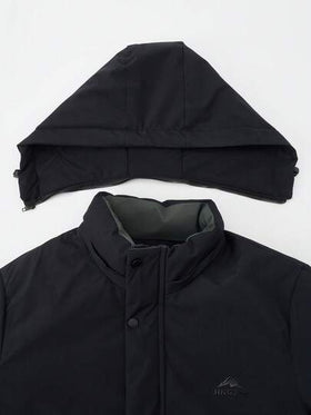 Manfinity Homme معطف شتوي كاجوال بغطاء رأس وأكمام طويلة مطبوع عليه حرف وجبل، مبطن حراريًا للرجال