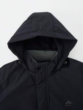 Manfinity Homme معطف شتوي كاجوال بغطاء رأس وأكمام طويلة مطبوع عليه حرف وجبل، مبطن حراريًا للرجال