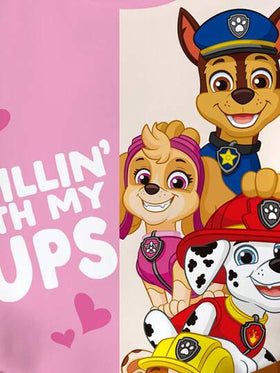 SHEIN | PAW Patrol بلوزة قصيرة الأكمام كاجوال صيفية للفتيات الصغيرات مزينة برسوم كرتونية وطباعة حرفية ملونة