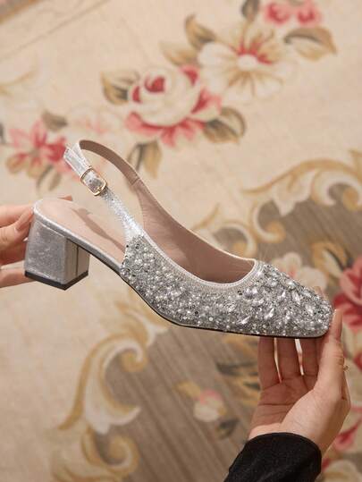 CUCCOO TILAWA أحذية كعب عالي للنساء مزينة بالراين ستون والترتر للمناسبات الحفلات