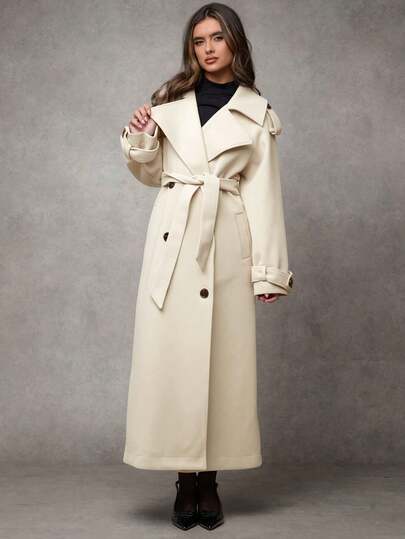 SHEIN BAE معطف طويل بأكمام طويلة لون بوردو، أزرار أمامية بسيطة، ارتداء يومي عادي، معطف صوفي طويل بلون بوردو قديم، دافئ وسميك للارتداء في فصل الشتاء، ملابس مفرغة لعيد الشكر والهالوين للنساء، معطف طويل للنساء في الشتاء