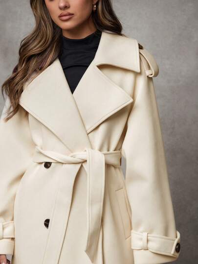 SHEIN BAE معطف طويل بأكمام طويلة لون بوردو، أزرار أمامية بسيطة، ارتداء يومي عادي، معطف صوفي طويل بلون بوردو قديم، دافئ وسميك للارتداء في فصل الشتاء، ملابس مفرغة لعيد الشكر والهالوين للنساء، معطف طويل للنساء في الشتاء