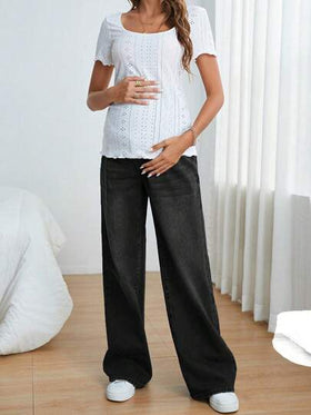 SHEIN بنطلون جينز ساق عريضة للأمومة