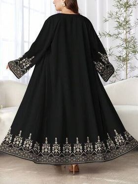 SHEIN Najma عباية كاجوال للنساء ذوات الأحجام الكبيرة بطبعة زهرية معينية وأكمام طويلة، مناسبة للربيع والخريف