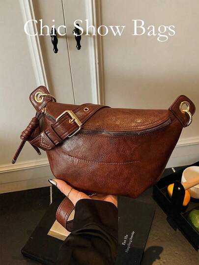 حقيبة صدر نسائية موضة، مصنوعة من مادة البولي يوريثان، مغلقة بسحاب، حقيبة هاتف محمول محمولة، حقيبة خصر، لون أحادي بطراز بسيط، حقيبة كروس بودي، مناسبة للتسوق والمواعدة والخروجات، بحجم مدمج