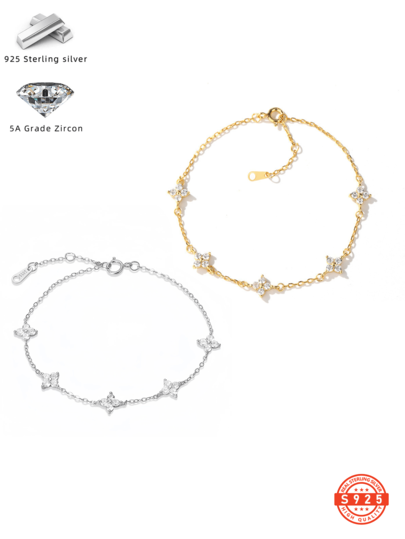 مجموعة مجوهرات من سوار وقلادة من الفضة الإسترليني عيار 925 مرصعة بالزركونيا المكعبة والماس، مناسبة للنساء والفتيات، رمز البرسيم الحظ للارتداء اليومي، الكاجوال، السفر، الحفلات، المجموعات، تأتي في علبة هدية أنيقة