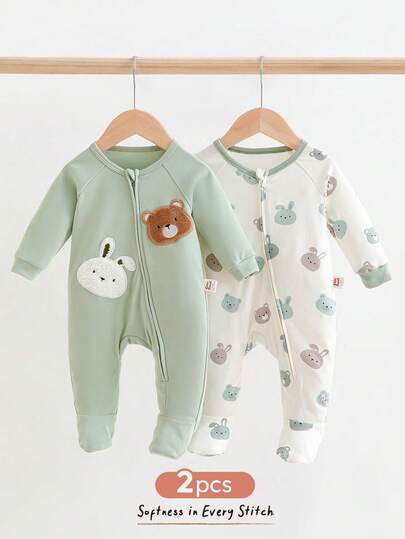 Cozy Pixies رومبير رومبر طويلة الأكمام بطباعة حيوانات كرتونية ناعمة للأطفال الرضع ولد/بنت، مريحة وشاملة للارتداء اليومي، مناسبة للاستخدام الداخلي/الخارجي، الأنشطة اليومية، الرياضة، اللعب، الحفلات، التصوير الفوتوغرافي، المناسبات مثل عيد الهالوين، عيد الميل