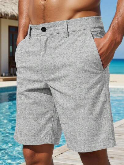VENTUSAIL شورت كاجوال رجالي بجيوب مائلة من الكتان، شورت فضفاض حتى الركبة، لون أساسي صلب مناسب للصيف. هدية رائعة للصديق أو الزوج. شورت رمادي رجالي، شورت كاجوال رجالي، شورت صيفي رجالي، شورت برمودا رجالي رمادي