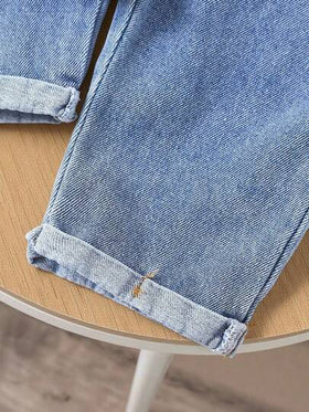 SHEIN Vintaside Kids طقم بنطال جينز وتي شيرت بأكمام طويلة للرضع موضة
