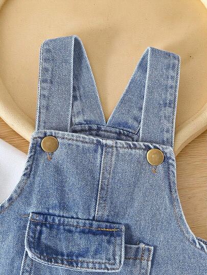 SHEIN Vintaside Kids طقم بنطال جينز وتي شيرت بأكمام طويلة للرضع موضة