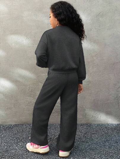 Coolane Kids طقم بنطلون وجاكيت بيسبول رمادي كاجوال للفتيات المراهقات، مع سحاب في الياقة، خريفي