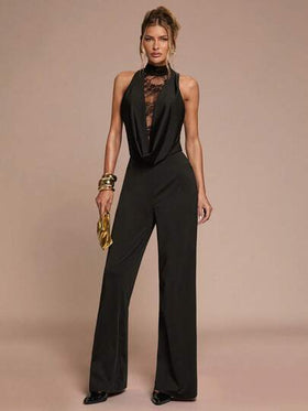 SHEIN BAE جمبسوت نسائية بدون أكمام من قماش الدانتيل بلون واحد