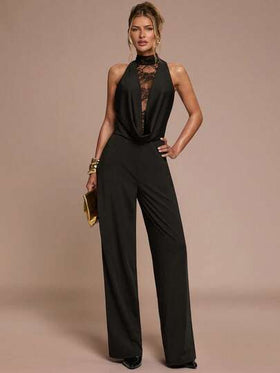 SHEIN BAE جمبسوت نسائية بدون أكمام من قماش الدانتيل بلون واحد