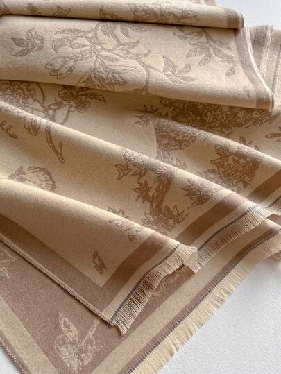 1 قطعة وشاح/شال نسائي قابل للعكس من الكشمير الاصطناعي بنقشة زهور جاكارد دافئ، مناسب للارتداء اليومي، خريف/شتاء للفستان