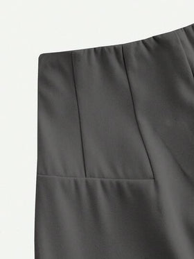 SHEIN Serisse Kids بنطلون فتيات مراهقات عصري مريح ذو خصر عالي وساق واسعة مستقيمة، مناسب للارتداء اليومي، باللون الرمادي