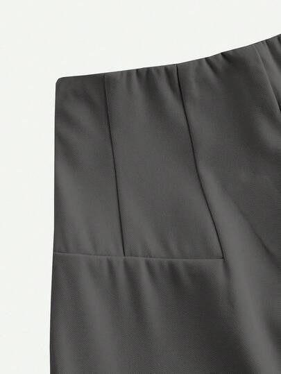 SHEIN Serisse Kids بنطلون فتيات مراهقات عصري مريح ذو خصر عالي وساق واسعة مستقيمة، مناسب للارتداء اليومي، باللون الرمادي
