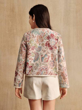 SHEIN جاكيت قصيرة مطبوعة بطراز زهري رجعي للبنات، مناسبة للخروجات والتجمعات