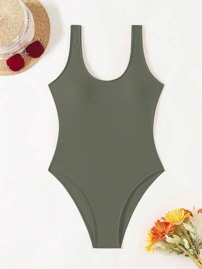 Swim Chiccia مجموعة من 2 قطعة من ملابس السباحة بنمط قطعة واحدة بياقة دائرية بلون واحد للصيف للنساء