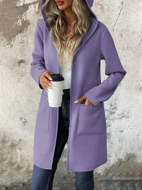 SHEIN LUNE معطف هوديي طويل الأكمام للنساء، ذو كتف منخفض، من قماش البلوفر، مزين بسحاب، متوسط الطول، كاجوال