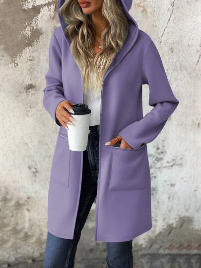 SHEIN LUNE معطف هوديي طويل الأكمام للنساء، ذو كتف منخفض، من قماش البلوفر، مزين بسحاب، متوسط الطول، كاجوال