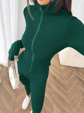SHEIN EZwear 3 قطع مجموعة رياضية نسائية من الأكريليك البني