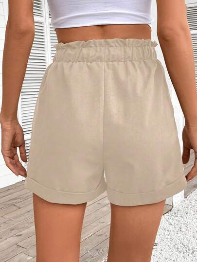 SHEIN LUNE شورت كاجوال صيفي للنساء بخصر رباط لون سادة