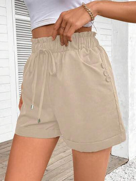 SHEIN LUNE شورت كاجوال صيفي للنساء بخصر رباط لون سادة