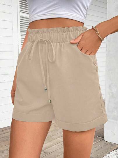 SHEIN LUNE شورت كاجوال صيفي للنساء بخصر رباط لون سادة