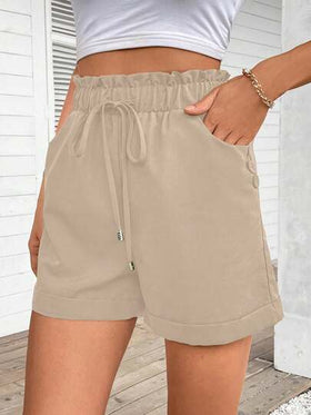 SHEIN LUNE شورت كاجوال صيفي للنساء بخصر رباط لون سادة