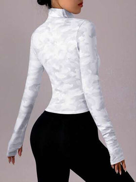 SHEIN Sovereign Charm جاكيت رياضية نسائية بسحاب وأكمام طويلة مطبوعة