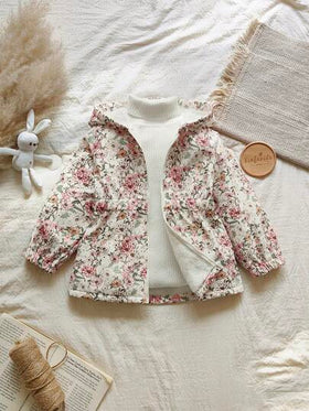 SHEIN Vintaside Kids جاكيت مبطنة مطبوعة بطباعة جميلة للفتيات الصغيرات، للخريف والشتاء