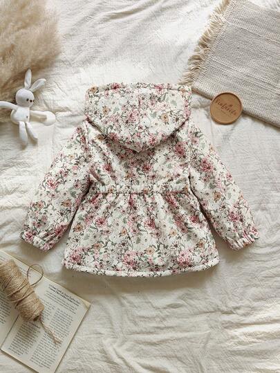 SHEIN Vintaside Kids جاكيت مبطنة مطبوعة بطباعة جميلة للفتيات الصغيرات، للخريف والشتاء