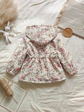 SHEIN Vintaside Kids جاكيت مبطنة مطبوعة بطباعة جميلة للفتيات الصغيرات، للخريف والشتاء