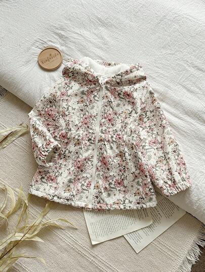 SHEIN Vintaside Kids جاكيت مبطنة مطبوعة بطباعة جميلة للفتيات الصغيرات، للخريف والشتاء