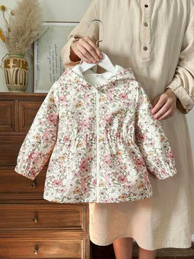 SHEIN Vintaside Kids جاكيت مبطنة مطبوعة بطباعة جميلة للفتيات الصغيرات، للخريف والشتاء