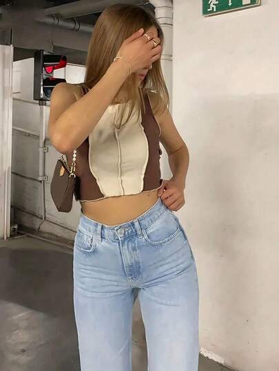 SHEIN ICON بنطلون جينز بقصة ضيقة ومستقيمة مغسول بدون مرونة