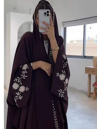 طقم جديد من العباءة المطرزة بشكل راقي للمسلمات، عصري، مريح وشامل لأي مناسبة (كارديجان + وشاح طويل) للفستان