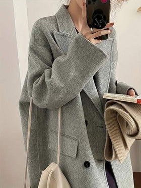 SHEIN LUNE معطف مزدوج الصدر بأكمام منخفضة للنساء للارتداء اليومي