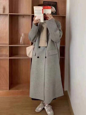 SHEIN LUNE معطف مزدوج الصدر بأكمام منخفضة للنساء للارتداء اليومي