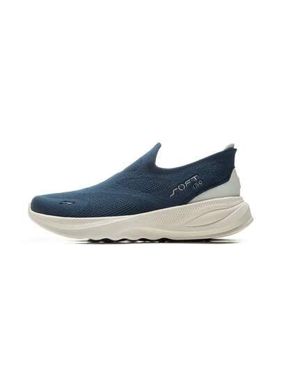 LI-NING أحذية رياضية كاجوال للرجال من لي نينغ سوفت جو 2، من خامة قماش محبوك قابل للتنفس، أحذية كاجوال سهلة الارتداء، باللون الأزرق الداكن AGLV017