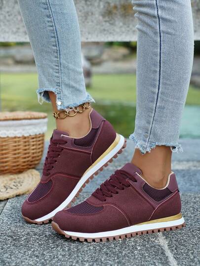 بوت رياضية خارجية للنساء، نوع رباط، مقاسات كبيرة، مريحة وكاجوال ذات أصبع قدم مستدير، مناسبة للعطلات والتنقل اليومي، للربيع والخريف