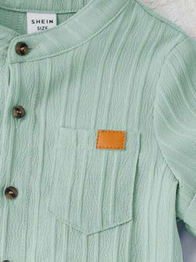 SHEIN طقم بنطال وقميص قصير الأكمام من قطعتين لوليد/طفل رضيع/أطفال صغار بلون سادة بسيط، للعطلات الموسمية، ربيع/صيف/خريف